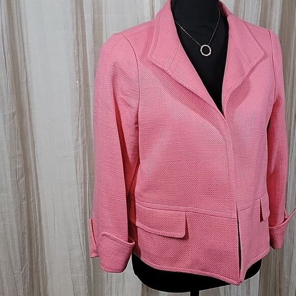 Talbots Pink Textured 3/4 Sleeve Open Front Blazer - Picture 10 of 16